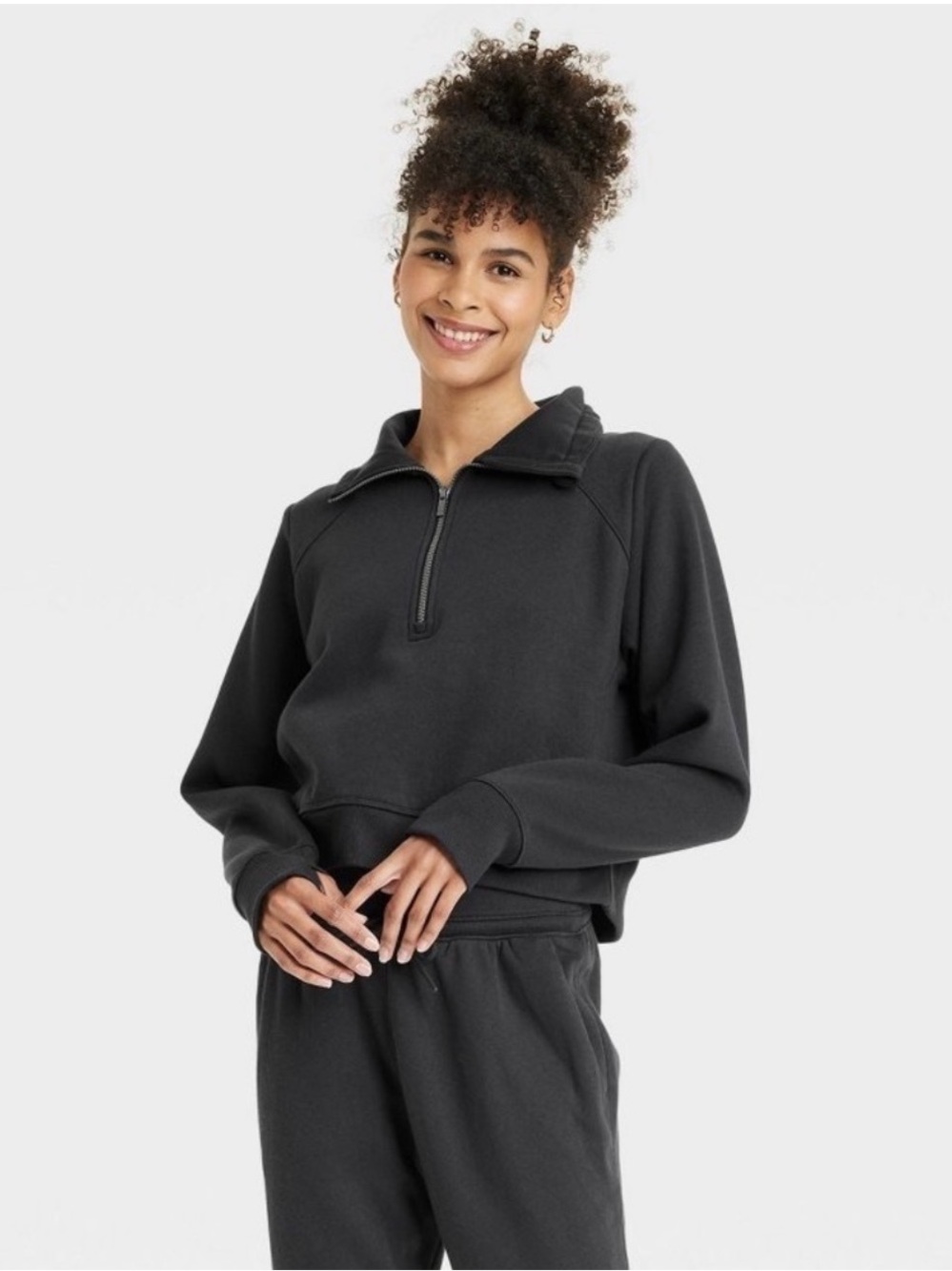 Women's Fleece Half Zip Pullover Sweatshirt - All in Motion™ Black Small NWT